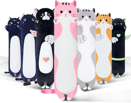 Long Cat Plush Body Pillow, Cute Cat Plush Toy Pillows with Wings, Stuffed Animals Kitten Soft Plushies Gifts for Kids Girls Girlfriend(Pink, 27.6in/70cm)
