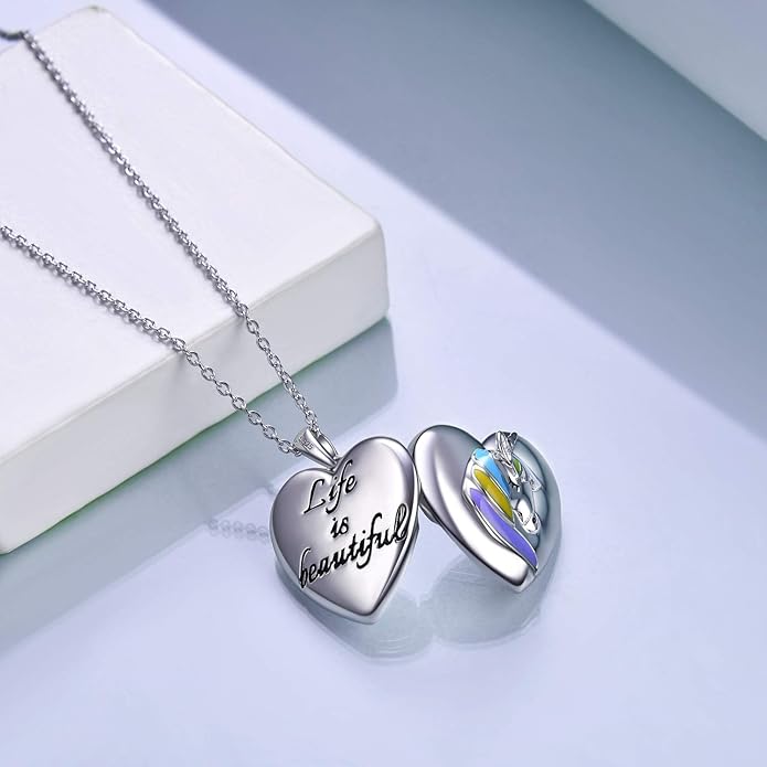 WINNICACA S925 Sterling Silver Heart Lockets Necklace That Holds Pictures Jewelry for Women Photo Pendant Necklace for Birthday Gifts