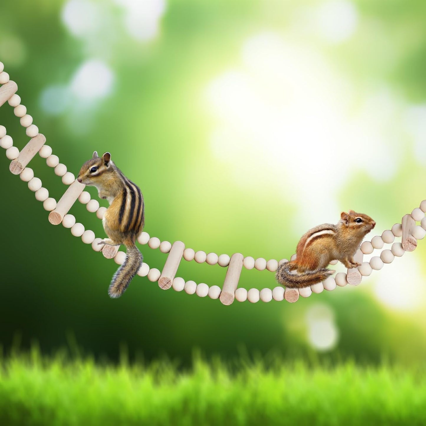 Long Bird Ladder with Wooden Rungs and Beads, Parakeet Climbing Swing Toys, Bird Cage Accessories, Wooden Climbing Bridge Toys for Parrots, Rat, Sugar Gliders, Squirrels, Snakes