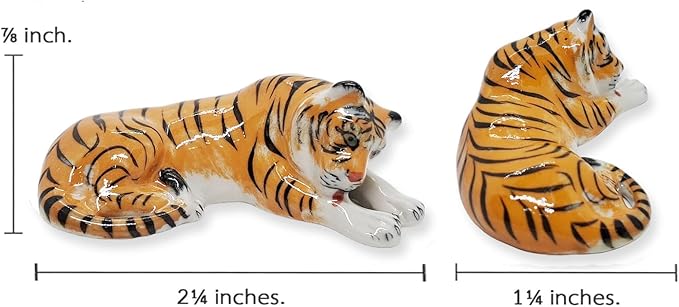 WitnyStore Tiny 2¼" Orange Tiger Licking Leg Figurine - Miniature Hand Made Ceramic Panthera Wild Cats Lion Jaguar Leopard Panthers Animals Small Porcelain Decorative Collectible Figures Décor Gifts