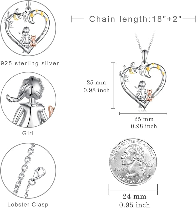 Highland Cow/Unicorn/Turtle/Moon Fairy/Axolotl/Owl/Mermaid/Cat/Cat and Girl/Frog/Wolf Necklace 925 Sterling Silver Animal Necklace Animal Jewelry Gifts for Women