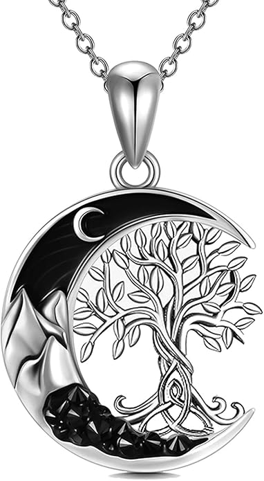 Gothic Jewelry Bat/Cat/Wolf/Dragon/Owl/Fox/Spider/Sun Pendant Sterling Silver Crescent Moon Necklace for Women Girls Black Jewelry Gifts
