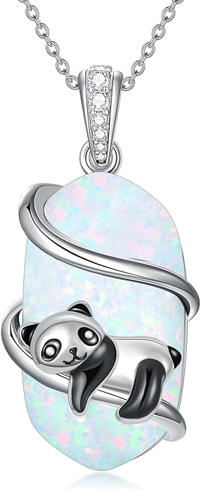 Opal Mama Bear/Panda/Cat/Koala/Sloth/Cardinal/Unicorn Necklace 925 Sterling Silver Opal Animal Pendant Jewelry Birthday Gifts Women Her Mom