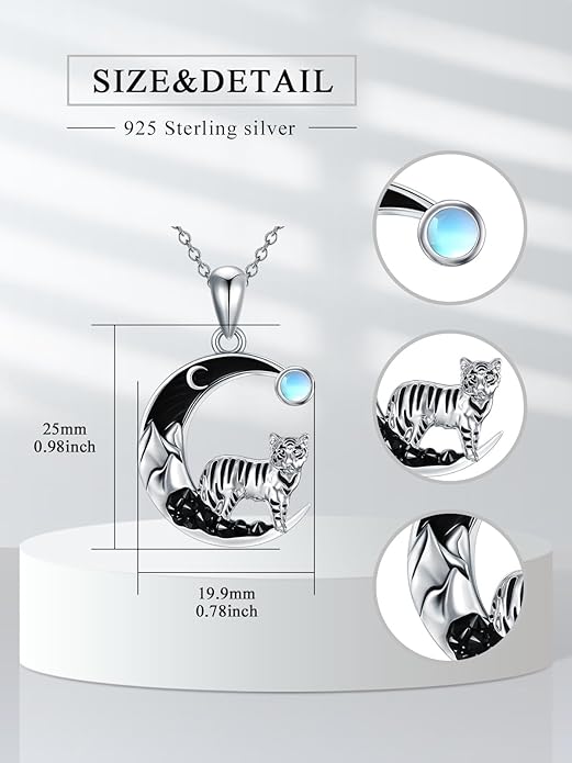 Gothic Jewelry Bat/Cat/Wolf/Dragon/Owl/Fox/Spider/Sun Pendant Sterling Silver Crescent Moon Necklace for Women Girls Black Jewelry Gifts