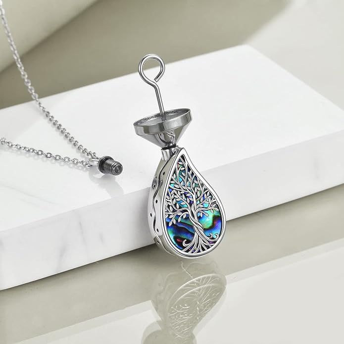 URONE Urn Necklaces for Ashes 925 Sterling Silver Abalone Shell Tree of Life Cremation Jewelry for Ashes Memory Jewelry for Women Men