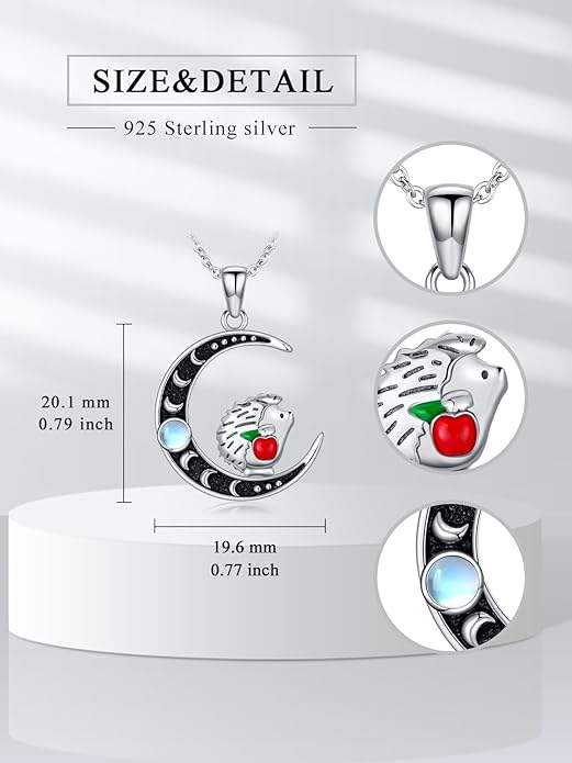 Fox/Cat/Axolotl/Sloth/Panda Necklace Crescent Moon Necklace 925 Sterling Silver Cute Animal Jewelry as Birthday Mothers Day Gifts for Women