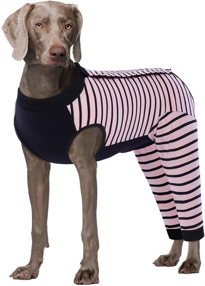 Kuoser Dog Recovery Suit, Anti Licking Dogs Rear Leg Sleeve, Abdominal Dog Surgical Suit with Pants Cover Protect Wounds, Dogs Elbow Protector Soft Pet Surgery Onesie Cone Alternative, Pink 4XL