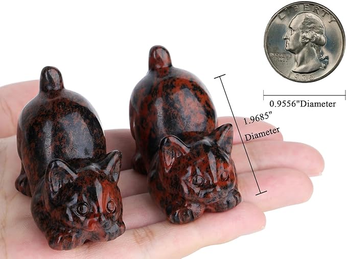 Red Obsidian Cat Crystal Statue Carved Room Decor Figurines for Natural Lazy Gemstones HomeCarved Sculpture Handcrafted Healing Stone Lucky Kitten Gifts for Cat Lovers