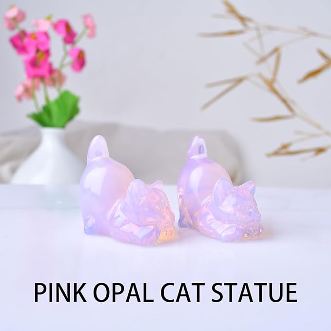 Pink Opal Cat Decor Statue Crystals and Healing Stones Cat Figurine Polished Gemstones Bedroom Office Desk Home Decoration A Lucky Decoration for Cat Lover
