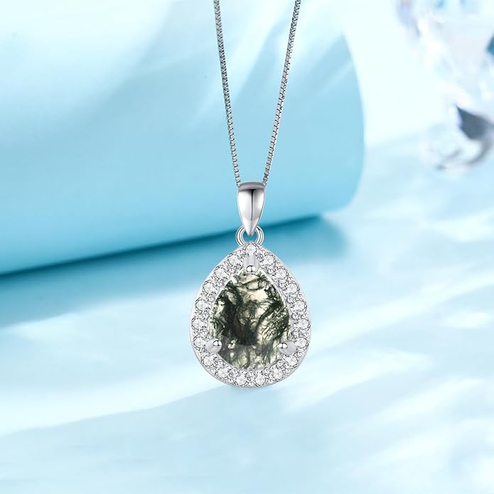 Urn necklace for Ashes 925 Sterling Silver Opal/Turquoise/Moonstone/Moss agate Pendant Cremation Memory Jewelry Keepsake Gifts for Women