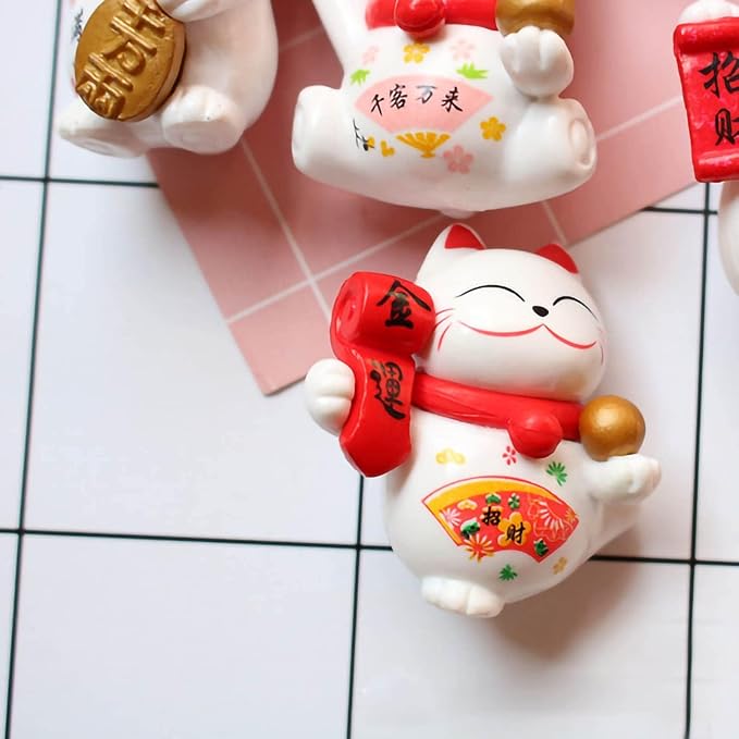 Good Luck Cat, Wealth Welcoming Cats 8 Pcs Miniature Cats Ornament Decorations Cute Lucky Cat for Crafts Home Decor and Cake Topper(White)