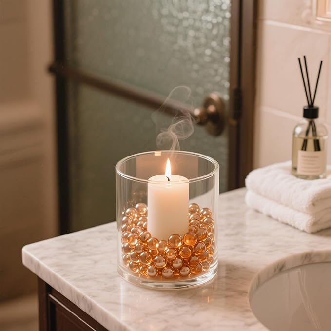 2.16LB Glass Beads Vase Filler Aquarium Gravel Decor Flat Glass Marbles Gems Pebbles Fish Tank Rocks Home Decorative Art Craft - Champagne