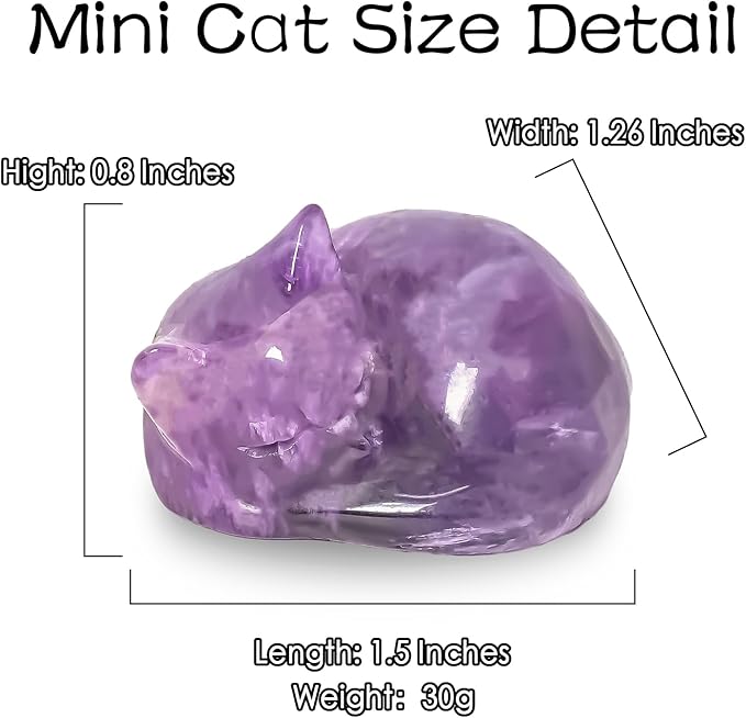 WHAL&YUNE Crystal Cat Figurine, 1PC Amethyst Gemstone Cat, Natural Sleeping Cat Ornament Hand Carved Cat Statue Cat Crystal Decoration for Cat Lovers, Gift 1.5"