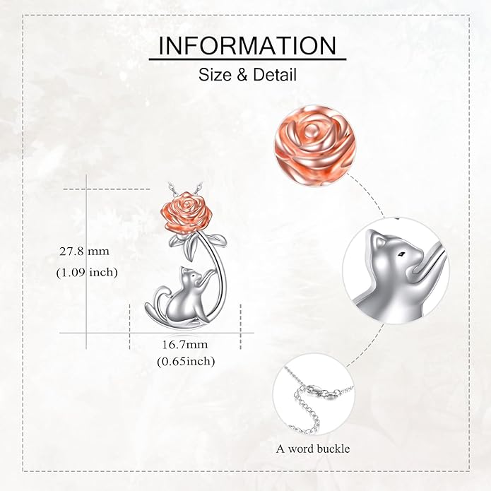 URONE Cat Necklace 925 Sterling Silver Cat Pendants Necklace Animals Jewelry Gifts For Women