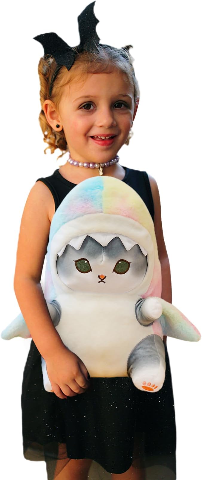 Kawaii Shark Cat Plush Toy Stuffed Animal Doll, Cute Soft Pillow Stress Release Hugs Toys Christmas Halloween Birthday Gifts for Kids Boys Girl Best Gift (Colorful - Gray,12 inch)
