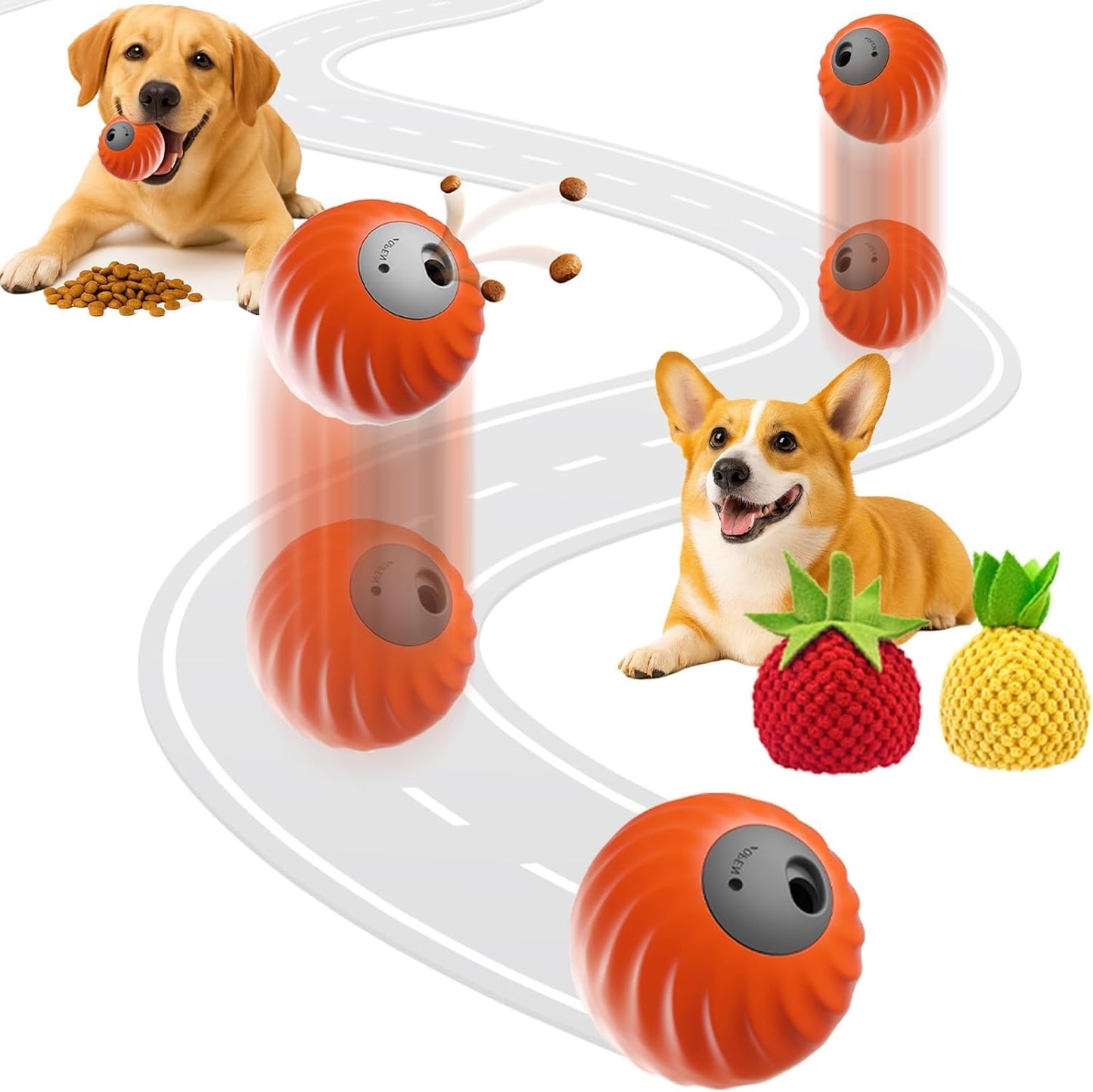 Zoomie 2.0 Buddy – Smart Touch Interactive Dog Toy | 2 in 1 Interactive Dog Balls ＆ Pet Feeder | USB-C Rechargeable | for Small Or Medium Dogs (Orange)