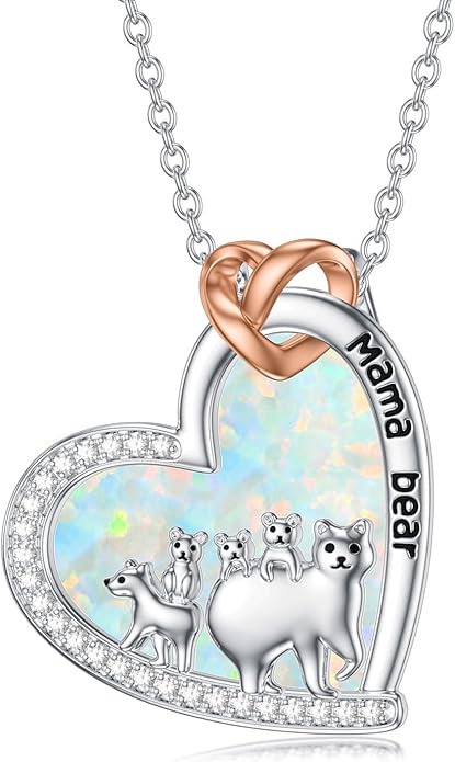 Mothers Day Gift for Mom 925 Sterling Silver Mama Bear/Dinosaur/Cat/Bird/Chicken Necklace with 1 2 3 4 5 Cubs Jewelry for Women Wife Grandma