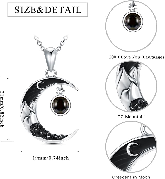 Gothic Jewelry Bat/Cat/Wolf/Dragon/Owl/Fox/Spider/Sun Pendant Sterling Silver Crescent Moon Necklace for Women Girls Black Jewelry Gifts