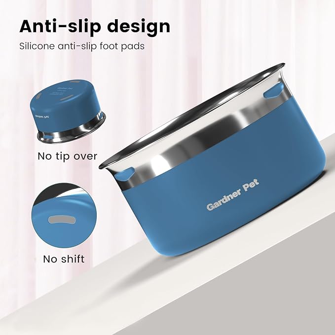 Gardner Pet Dog Bowls 1 Gallon (3.85L) Stainless Steel No Spill Dog Water Bowl, Slow Water Feeder Metal Bowls, Spill Proof Water Dispenser for Large Dogs, Promotes Healthy Hydration