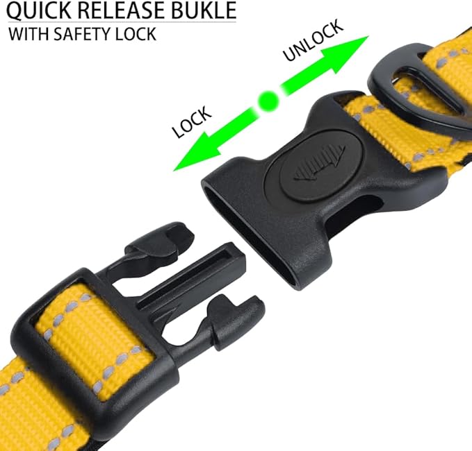 JSXD AirTag Dog Collar, Night Reflective Nylon Dog Collar for Small Medium Large Dogs,Lockable Quick Release Buckle,Padded Breathable Pet Collar with AirTag Holder (Yellow, Small)