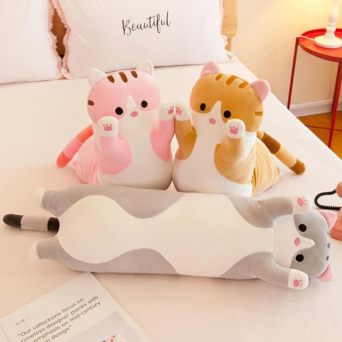 Long Cat Plush Pillow Soft Cat Hugging Pillow Stuffed Animal Pillow Cute Kitty Sleeping Throw Pillow Gift for Kids (70cm/27.55inch,Gray