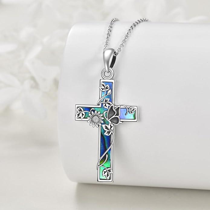YFN Cross Necklace Sterling Silver Religious Cross Pendant Jewelry Christian Gifts for Women Men