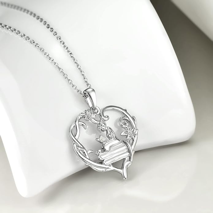 YFN 925 Sterling Silver Book Lover Necklace Reading Pendant for Women Graduation Gift Jewelry for Student Friends Classmate