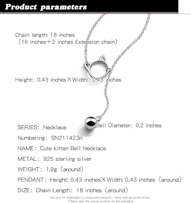 H&Beautimer 925 Sterling Silver Cat Bell Pendant Necklace for Women - Handmade in Italy - Original Silver Chain Necklace 18'' - Fine Jewelry-Birthday Gifts