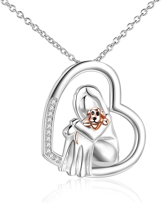 POPKIMI Cat Lover Pendant Necklace Dog Lover Necklace 925 Sterling Silver Crystal Cat Memorial Gifts for Women Animal Heart Jewelry Birthday Gifts