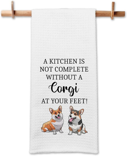 Funny Corgi Kitchen Towels, A Kitchen is Not Complete Without A Corgi Dishcloths, Dog Lovers Gifts for Women, Decorative Hand Towels with Saying, Housewarming Gifts for Hostess Friend Dog Mom