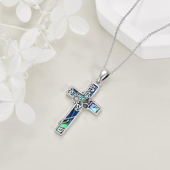 YFN Cross Necklace Sterling Silver Religious Cross Pendant Jewelry Christian Gifts for Women Men