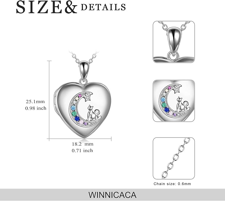 WINNICACA S925 Sterling Silver Heart Lockets Necklace That Holds Pictures Jewelry for Women Photo Pendant Necklace for Birthday Gifts