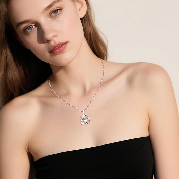 Heart Animal Necklace 925 Sterling Silver Cute Animal Pendant Jewelry Birthday Gifts for Women Girlfriend Mom Animal Lovers
