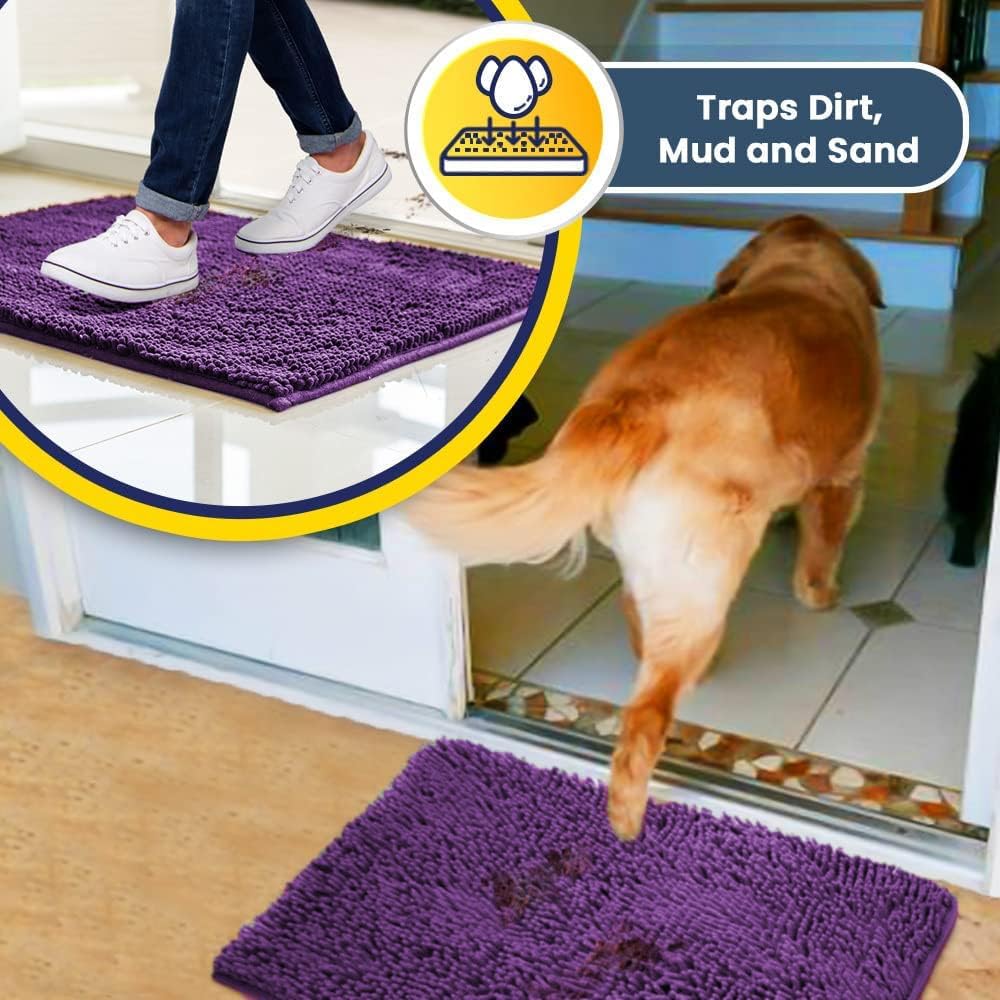 Muddy Mat® Original Dog Door Mat for Muddy Paws, Super Absorbent Microfiber, Non-Slip Washable Pet Rug, Quick Dry Chenille Entryway Carpet, Machine Washable Indoor Outdoor mat, Purple 24"x60"