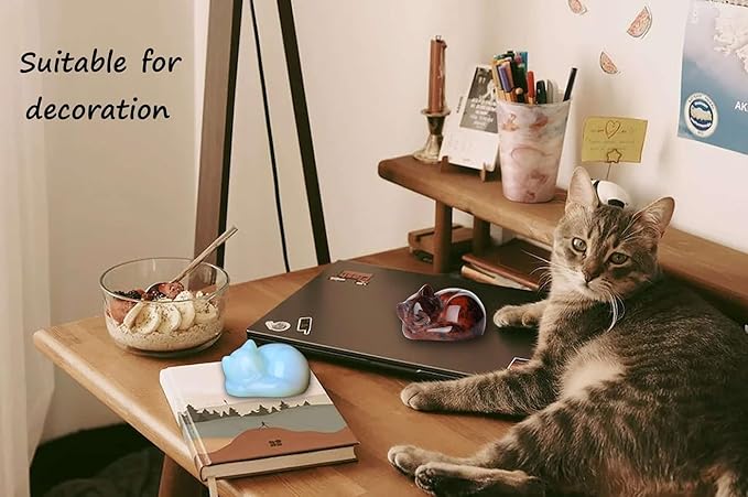 LAIDANLA Sleeping Cat Statue Red Obsidian Healing Gemstone Hand Carved Cute Kitten Statue Figurine 1.6" Decor Polished Stone Reiki Bedroom Office Desk Home Decoration Gifts
