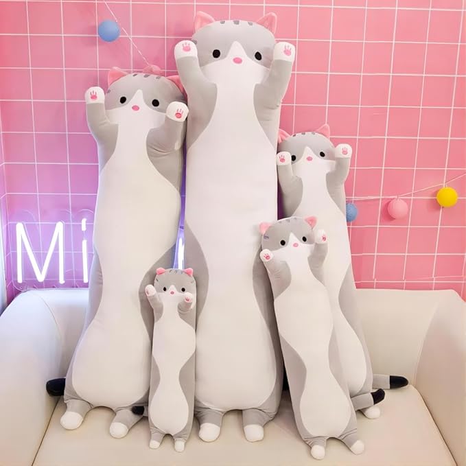 Long Cat Plush Pillow Soft Cat Body Pillow, Long Cat Stuffed Animal Cotton Kitten Sleeping Throw Pillow Gift for Kids Girlfriend(50CM,Grey)