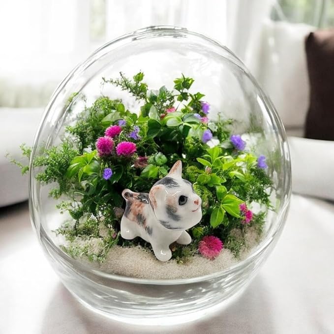 WitnyStore Tiny ¾ Inch Calico Tricolor Shorthair Baby Cat Look Up Figurine - Miniature Hand Made Ceramic Cats Kitten Feline Animal Cute Porcelain Decorative Figures Collectible Figurines Décor Gifts