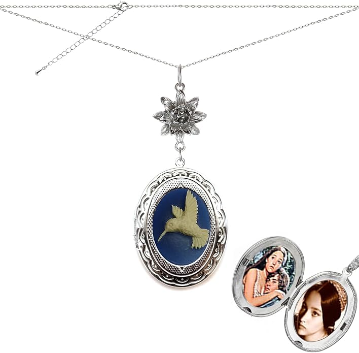 Yspace Lotus Charm Necklace Antique Decor Cameo Pendant 2 Chains Velvet Pouch for Gift