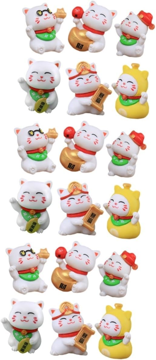 Yardwe 3sets Adorable Cat Figurines Kawaii Miniature Cat Statue Resin Craft for Home Outdoor Decor 6pcs*3