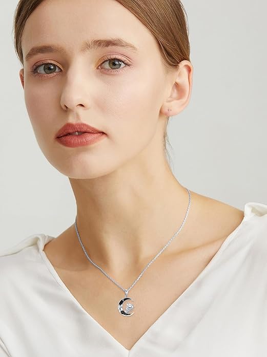 Gothic Jewelry Bat/Cat/Wolf/Dragon/Owl/Fox/Spider/Sun Pendant Sterling Silver Crescent Moon Necklace for Women Girls Black Jewelry Gifts