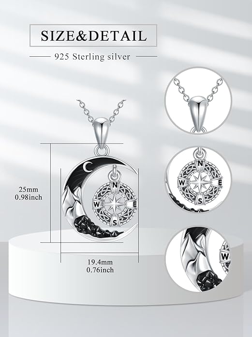 Gothic Jewelry Bat/Cat/Wolf/Dragon/Owl/Fox/Spider/Sun Pendant Sterling Silver Crescent Moon Necklace for Women Girls Black Jewelry Gifts