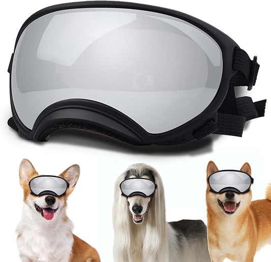 Medium Dog Sunglasses with Adjustable Strap UV Protection, Winproof Dog Puppy Sunglasses, Suitable for Medium Dog Pet Glasses, Dogs Eyes Protection,Soft Dog Goggles