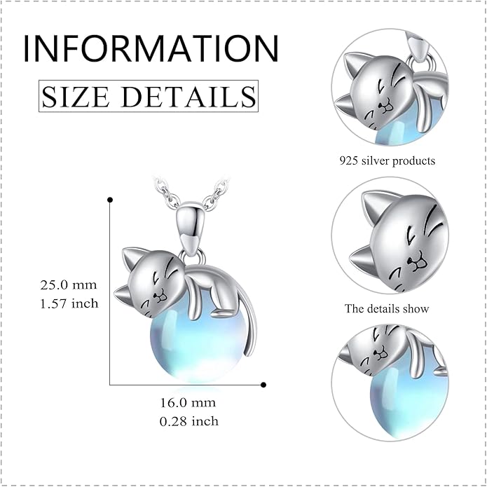 LONAGO Cat Necklace with Birthstone 925 Sterling Silver Cat Pendant Necklace Gift for Women