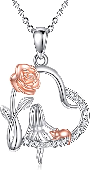 Alice in Wonderland Necklace Sterling Silver Alice Rabbit/Cat Heart Pendant I Love You Forever Jewelry Gift for Women