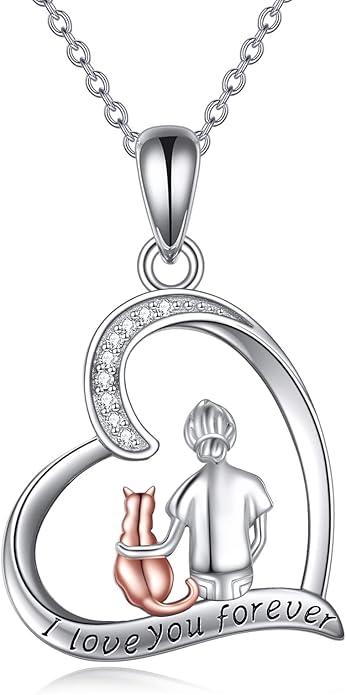 YFN Cat Necklace Sterling Silver Jewelry for Women Cat Jewelry Gifts