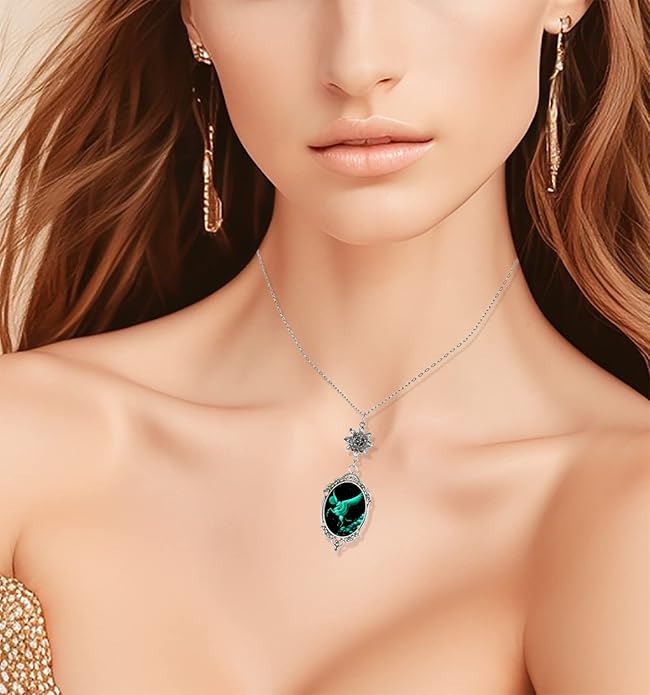 Yspace Lotus Charm Necklace Antique Decor Cameo Pendant 2 Chains Velvet Pouch for Gift