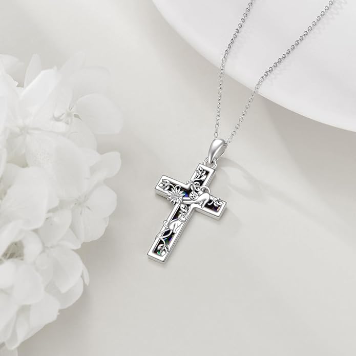 YFN Cross Necklace Sterling Silver Religious Cross Pendant Jewelry Christian Gifts for Women Men