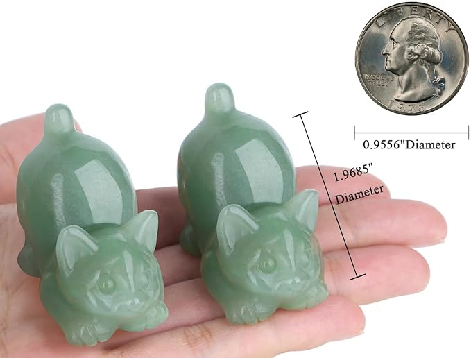 Green Aventurine Cat Crystal Statue Carved Room Decor Figurines for Natural Lazy Gemstones Home Sculpture Handcrafted Healing Stone Lucky Kitten Office Spiritual Gifts for Cat Lovers