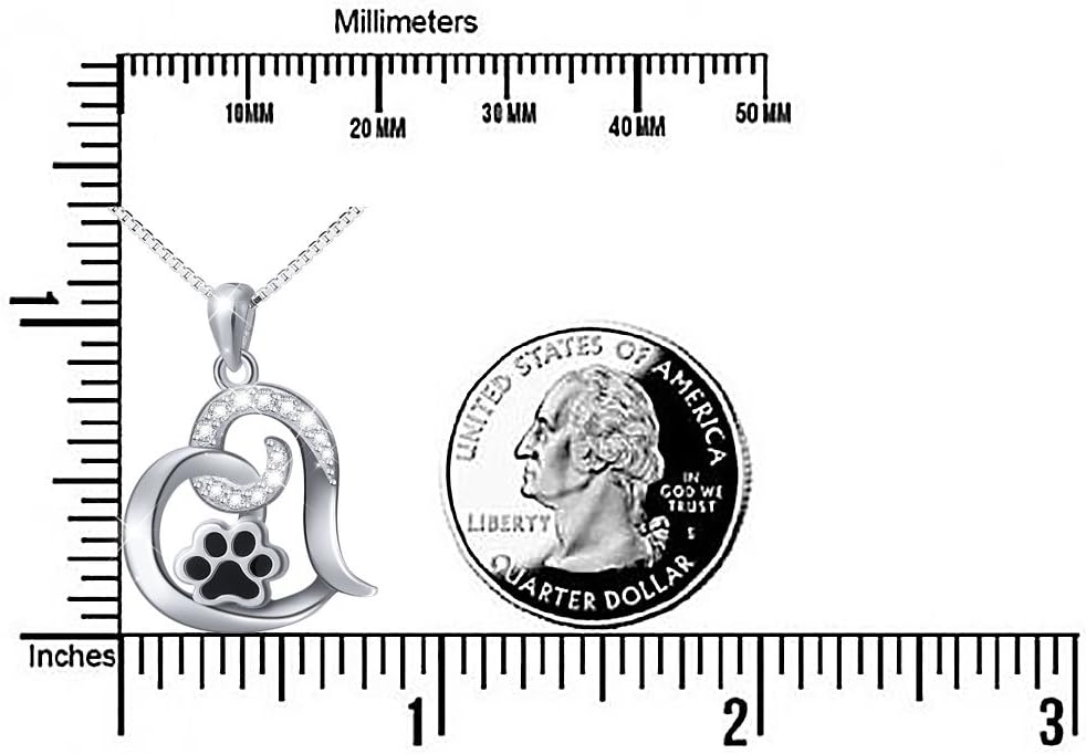 FLYOW 925 Sterling Silver Cute Paw Print Forever Love Heart Pendant Necklace/Bracelet/Stud Earrings Gift for Women, Box Chain 18"