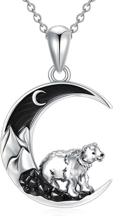 Gothic Jewelry Bat/Cat/Wolf/Dragon/Owl/Fox/Spider/Sun Pendant Sterling Silver Crescent Moon Necklace for Women Girls Black Jewelry Gifts